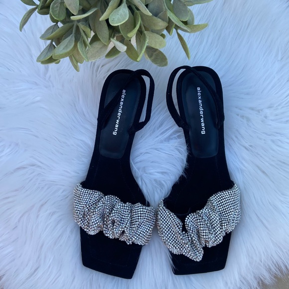 Alexander Wang Shoes - Alexander Wang Low Heel Black Suede Slingback with Rhinestones Size 37